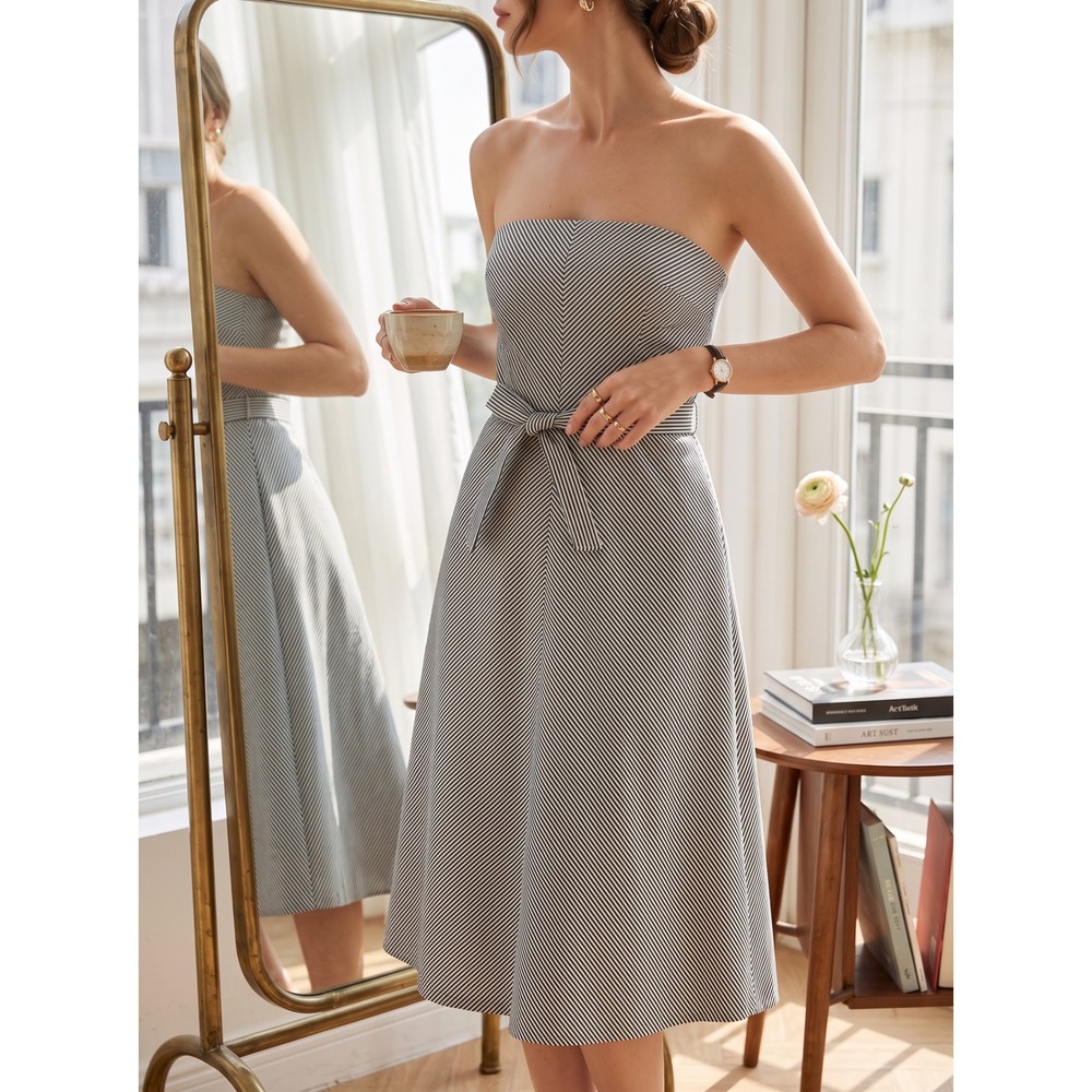 Coastal Piazza Sempione Striped Strapless Midi Dress IT 42 US 6 Seersucker